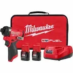 Milwaukee M12 FUEL 1/4in. Hex Impact Driver Kit, 2 Batteries, Model# 3453-22