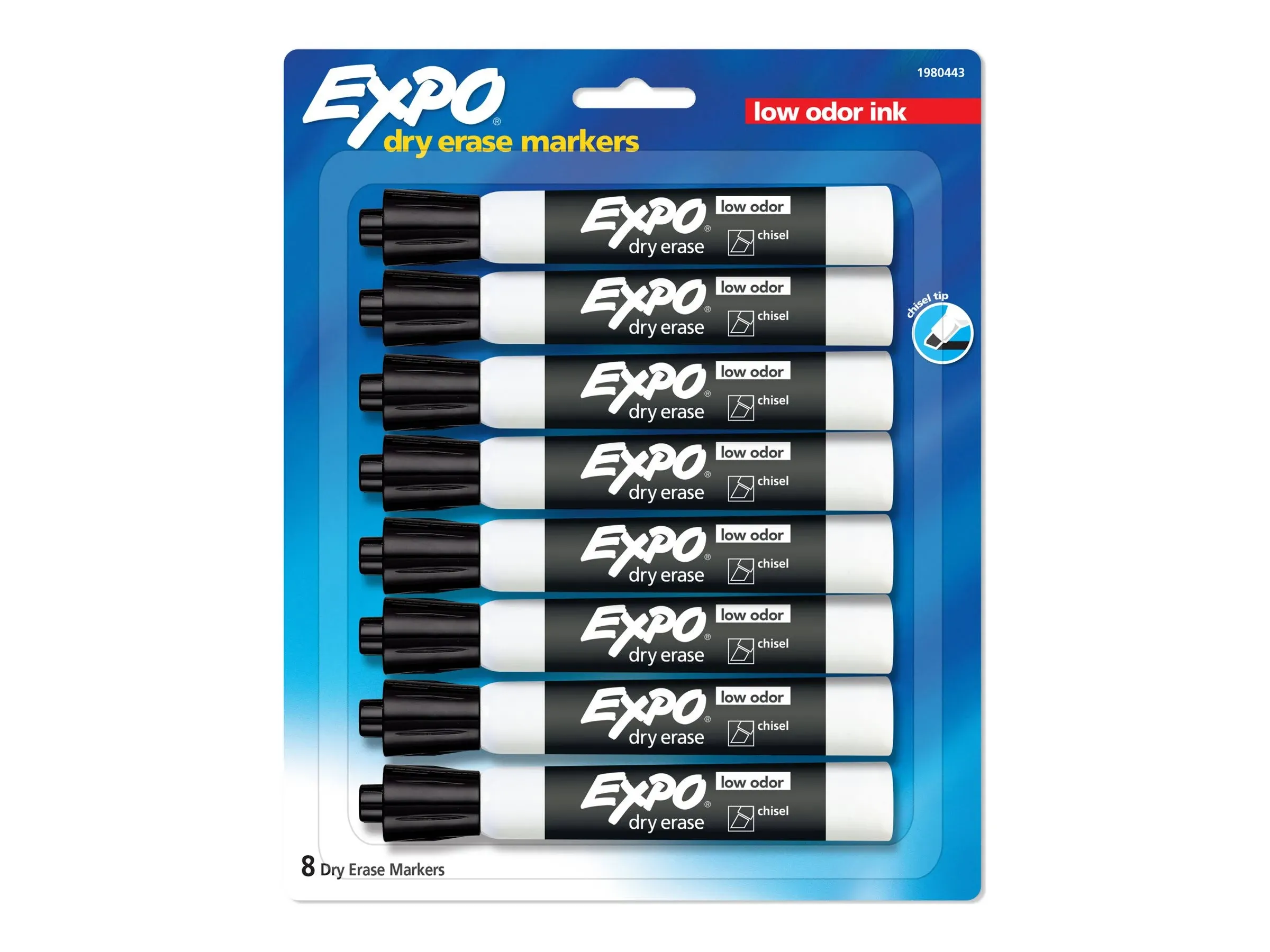 Expo Low Odor Dry Erase Markers, Chisel Tip, Black, 8 Count