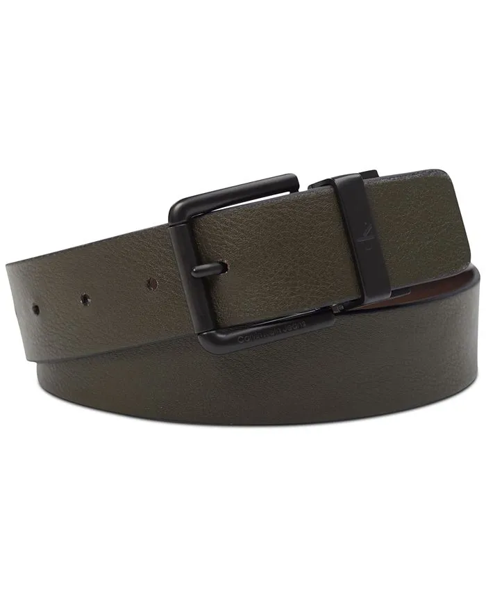 Calvin Klein | Men&#039;s Pebble Grain Reversible Jean Belt - Brown/Olive | Realry