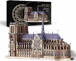 Piececool 3D Metal Puzzles for Adults and Teens, Notre Dame De Paris Church Metal Model Kit, Challenge French Cathedral Brain Teaser Architecture Building Blocks Puzzle, 382 Pcs