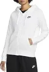 Nike Women's Sportswear Club Fleece Full-Zip Hoodie, Large, White