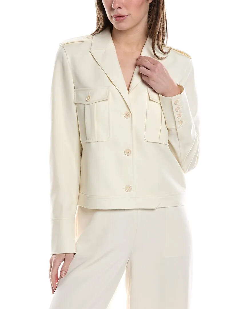 Cashmere Gabardine Boxy Military Jacket In White