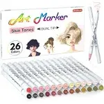 Shuttle Art 26 Colors Skin Tone&Hair Art Markers, Dual Tip Alcohol Based Flesh-Color Marker Pen Set Contains 1 Blender Perfect for Kids & Adults