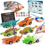 Faentwc Dinosaur Toys 2 in 1 Dinosaurs Painting Kits and Pull Back Cars