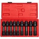 SUNEX TOOLS 2695, ½ Inch Drive Driveline Limited Clearance Socket Set, 12-Point, 9-Piece, Metric, 8mm-17mm, Cr-Mo Steel, Heavy Duty Storage Case