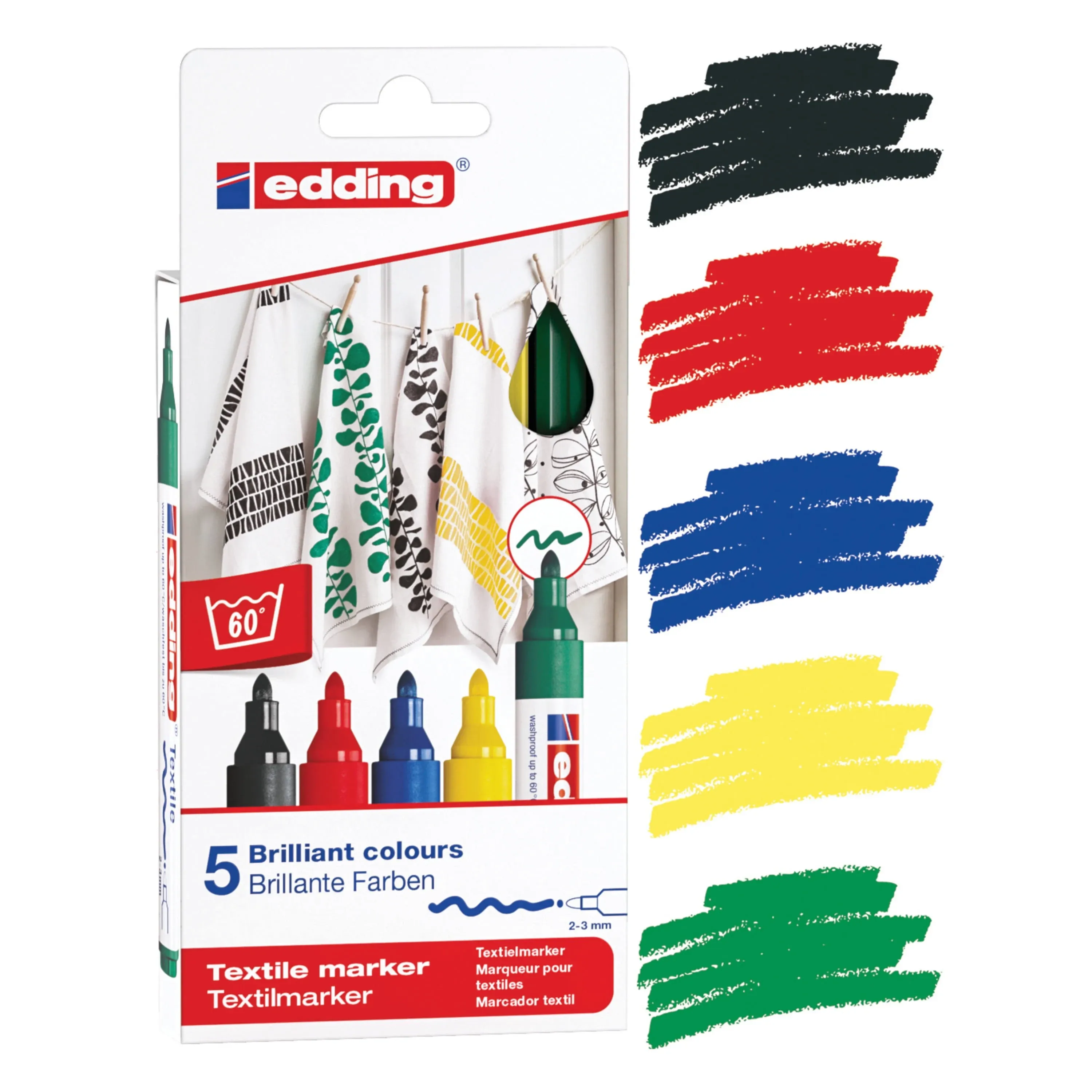 Edding 4500 Textile Markers - Assorted Colours (Pack of 5)