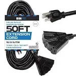 Iron Forge Cable 50 Ft Black Extension Cord with 3 Outlet, 16/3 Weatherproof 50’ Outdoor Extension Cord Multiple Outlets, 50 Foot 3 Prong Cable, Great for Outdoor Lights, Landscaping & Lawn