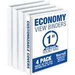 Samsill Economy 1 inch 3 Ring Binder, Made in The USA, Round Ring Binder, Non-Stick Customizable Cover, White, 4 Pack (MP48537)