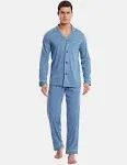 DAVID ARCHY Mens Pajamas Set Soft Cotton Notched Collar Pajamas for Men Long Sleeve Mens Sleepwear with Pockets & Front Fly