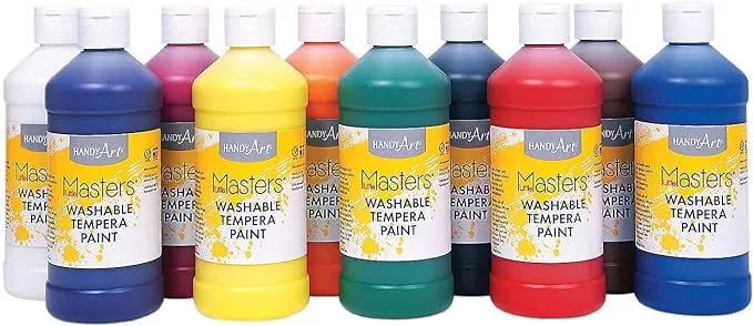 Washable Tempera Paint Set - Basic Supplies - 10 Pieces, Size: 16-oz.