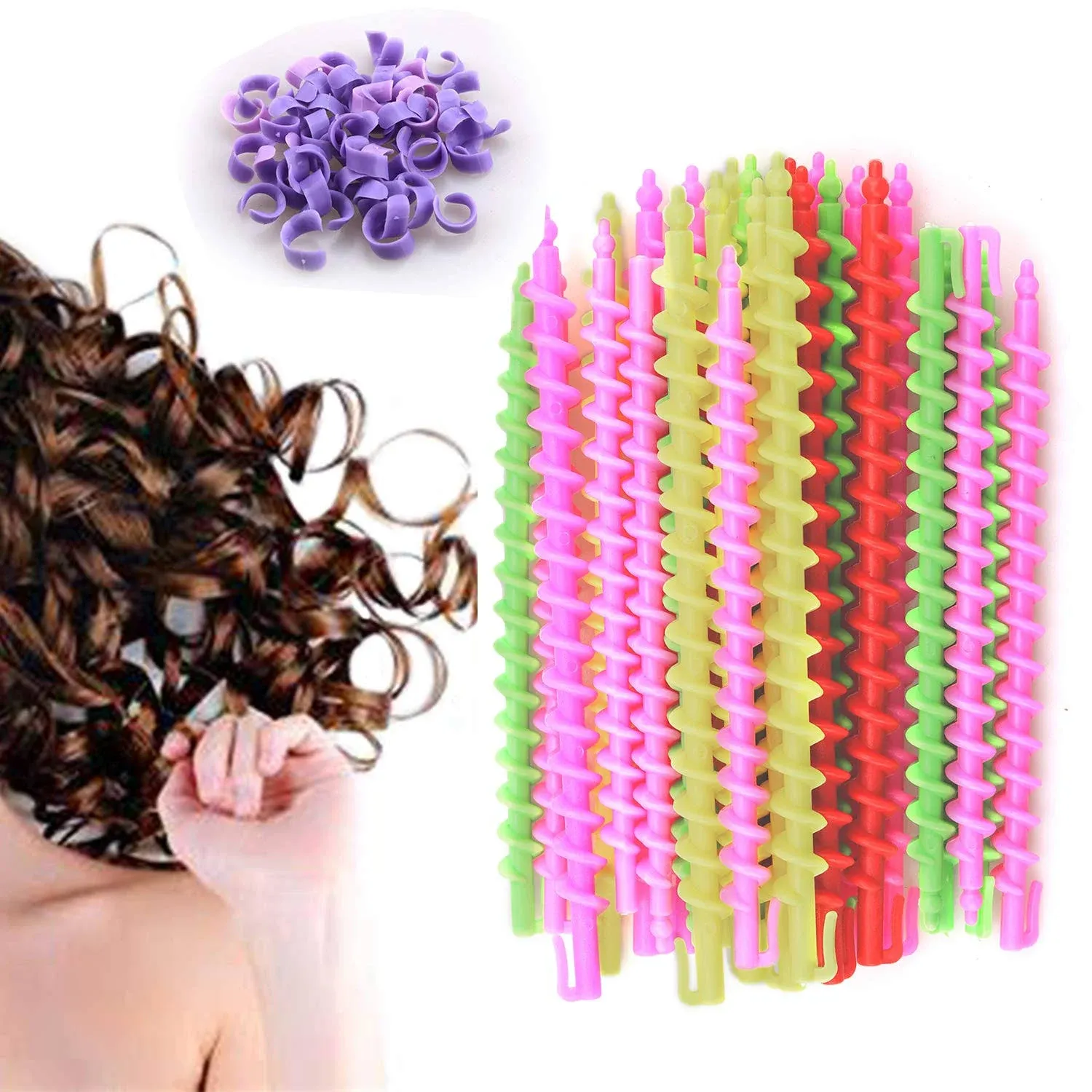 Rocutus 50 Pack Plastic Spiral Hair Perm Rod,Hairdressing Spiral Hair Perm Rod,Hair Styling Spiral Perm Rod,Spiral Curling Perm Rod for Women Girls