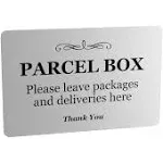 OriginDesigned Parcel Box Sign - Metal | Aluminium with Adhesive Backing | Notice For Deliveries, Packages, Post, Mailman | Information Sign | Don't