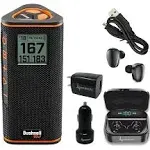 Bushnell Wingman View Golf GPS Bluetooth Speaker with Wearable4U Ultimate Black Earbuds and Wall and Car Chargers Bundle