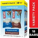 CLIF BAR - Chocolate Chip and Chocolate Brownie - Variety Pack - Made with Organic Oats - 10g Protein - Non-GMO - Plant Based - Energy Bars - 2.4 oz. (18 Count)