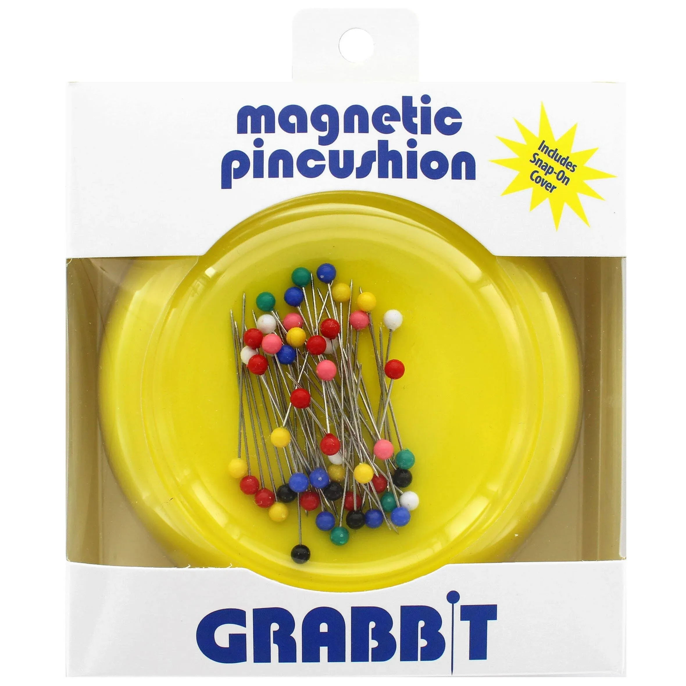 Magnetic Sewing Pincushion with 50 Plastic Head Pins (Yellow)