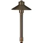 VOLT Flat Hat 12V Brass Mini Path Light (7" Shade, 15" Tall) for Low Voltage Landscape Lighting on Outdoor Pathway, Walkway, Garden, Driveway or Patio