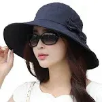  Packable Summer Cotton Sun Hat Bucket for Women UV Protection Wide Medium Navy