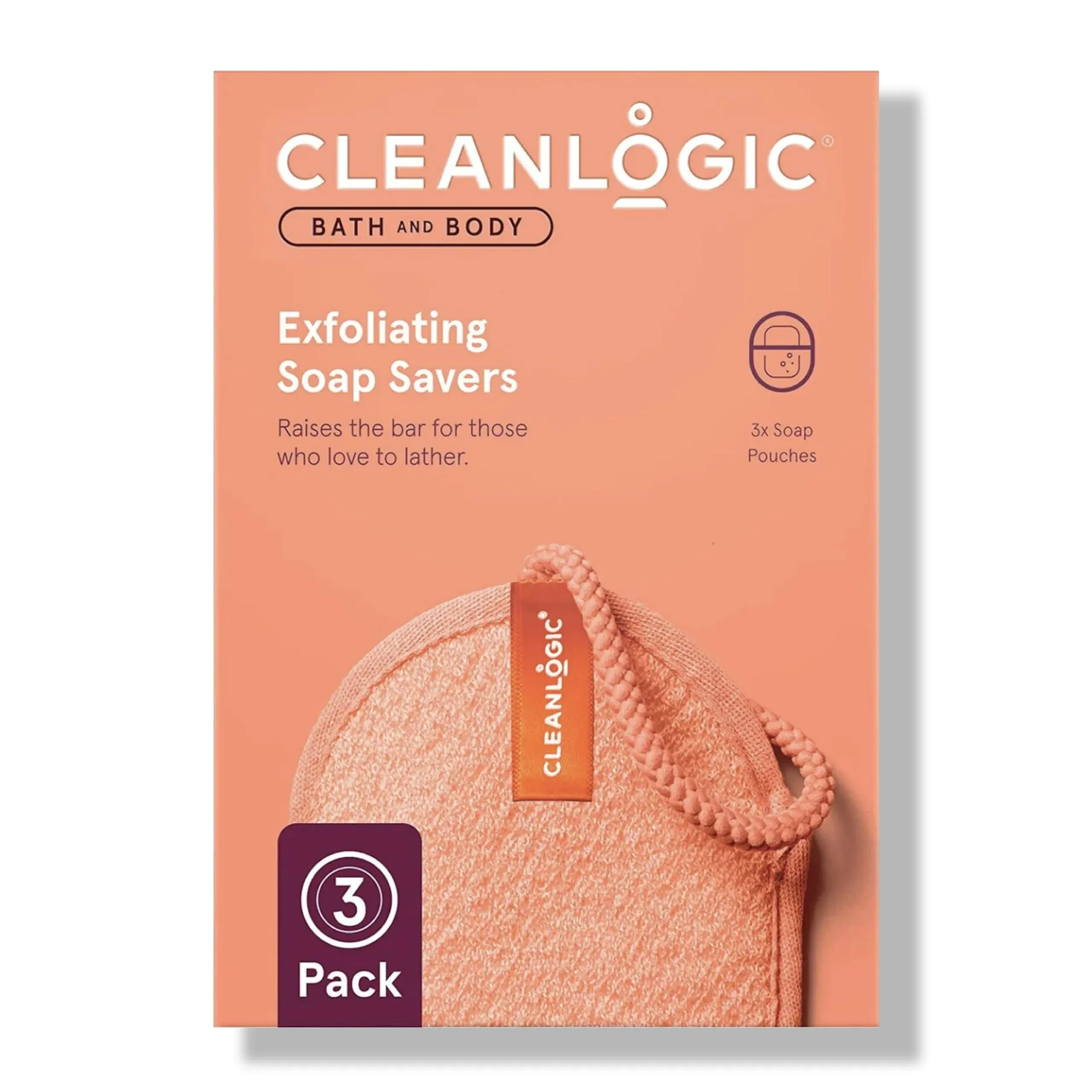 Cleanlogic Bath & Body Exfoliating Soap Saver, Assorted Colors, 3 Count