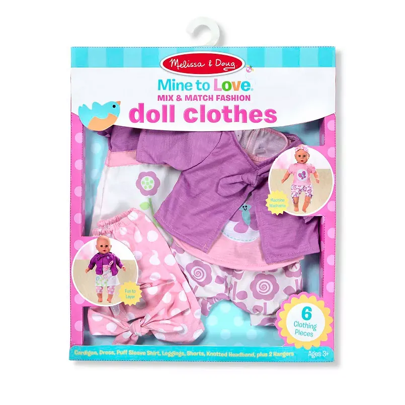 Melissa & Doug Mine to Love 6 Piece Mix & Match Fashion Doll Clothes for 12 Inch - 18 Inch Dolls