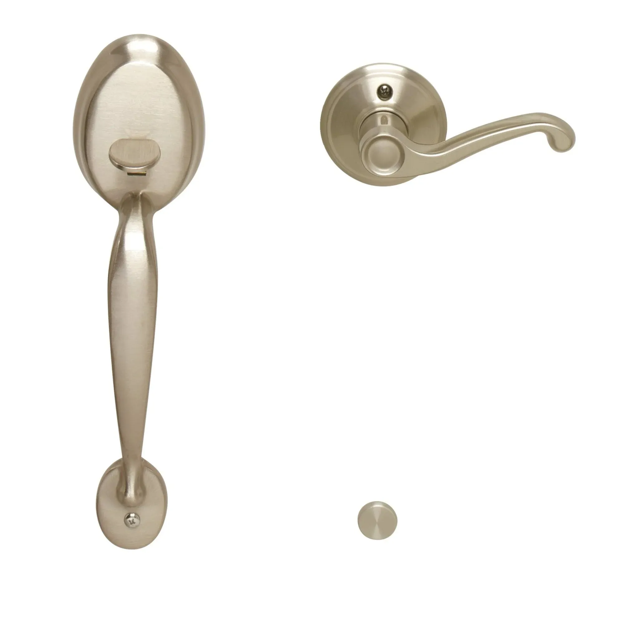 Schlage FE285PLY619FLALH Satin Nickel Plymouth Lower Handleset for Electronic Keypad with Flair Interior Left Handed Lever