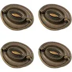 Quluxe 4 Pcs Furniture Dresser Pull, Antique Brass Bail Drawer Pull Oval Drop Swing Handles Cabinet Knob Hardware