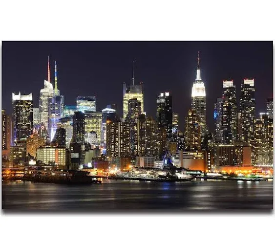 Cliouar-Wall Mural 3D Wallpaper for Bedroom Living Room Manhattan Night View New York City Photo, 103" x 69"(Not Self-Adhesive)