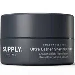 SUPPLY Ultra Lather Shaving Cream Fragrance Free - Hypoallergenic Formula for Men - 3.4 Oz Jar - Naturally Soothes and Protects, Guards Against Razor Burn and Irritation