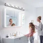 LED Vanity Lighting 30W Long Vanity Lights for Large Mirror Stainless Steel 5 Light Bathroom Lamps Acrylic Chrome Wall Lighting Sconces Fxtures for Bathroom Bedroom Restroom Living Room(6000K)