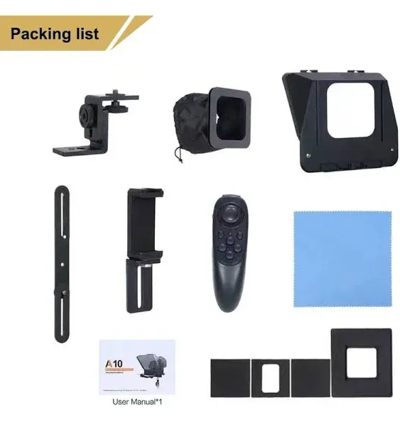 A10 Teleprompter Portable Smartphone DSLR Camera Teleprompter Prompter with Phone Holder Remote Control for Video Recording Live Streaming Interview Stage Presentation Speech Video Making Tools