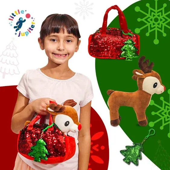 Little Jupiter Plush Pet Set - Includes Reindeer Stuffed Toy with Purse for Age 4-5 - 6-7 yrs - Christmas Stuffed Animal for Girls - Stuffed Animals - Toy Reindeer (Reindeer)