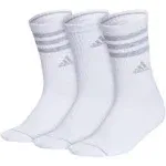 Women's adidas Cushioned 3-Stripe 3.0 3-Pack Crew Socks Color: White Size: 9-11