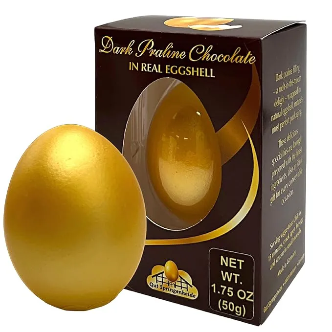 Gut Springenheide Gourmet German Chocolate Filled Golden Tone Egg, Creamy Delicious Prefilled Eggs, Premium Easter Basket Stuffers, Candies