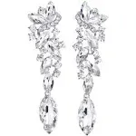 Art Deco Wedding Bridal Party Rhinestone Marquise Cluster Chandelier Long Dangle Statement Earrings