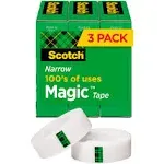 Scotch Magic Tape Refill, 1/2 inch x 1296 inch, 1 inch Core, Clear, 3/Pack