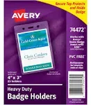 Avery - Secure Top Heavy-Duty Badge Holders, Vertical, 3W x 4H, Clear, 25/Pack