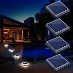 Lacasa Solar Deck Lights, 4 Pack Warm White Outdoor In-Ground Lights Driveway Walkway Dock Lights, IP68 Waterproof Solar Powered Stair Step Pathway Fence Auto On/Off LED Lighting for Garden Yard Patio