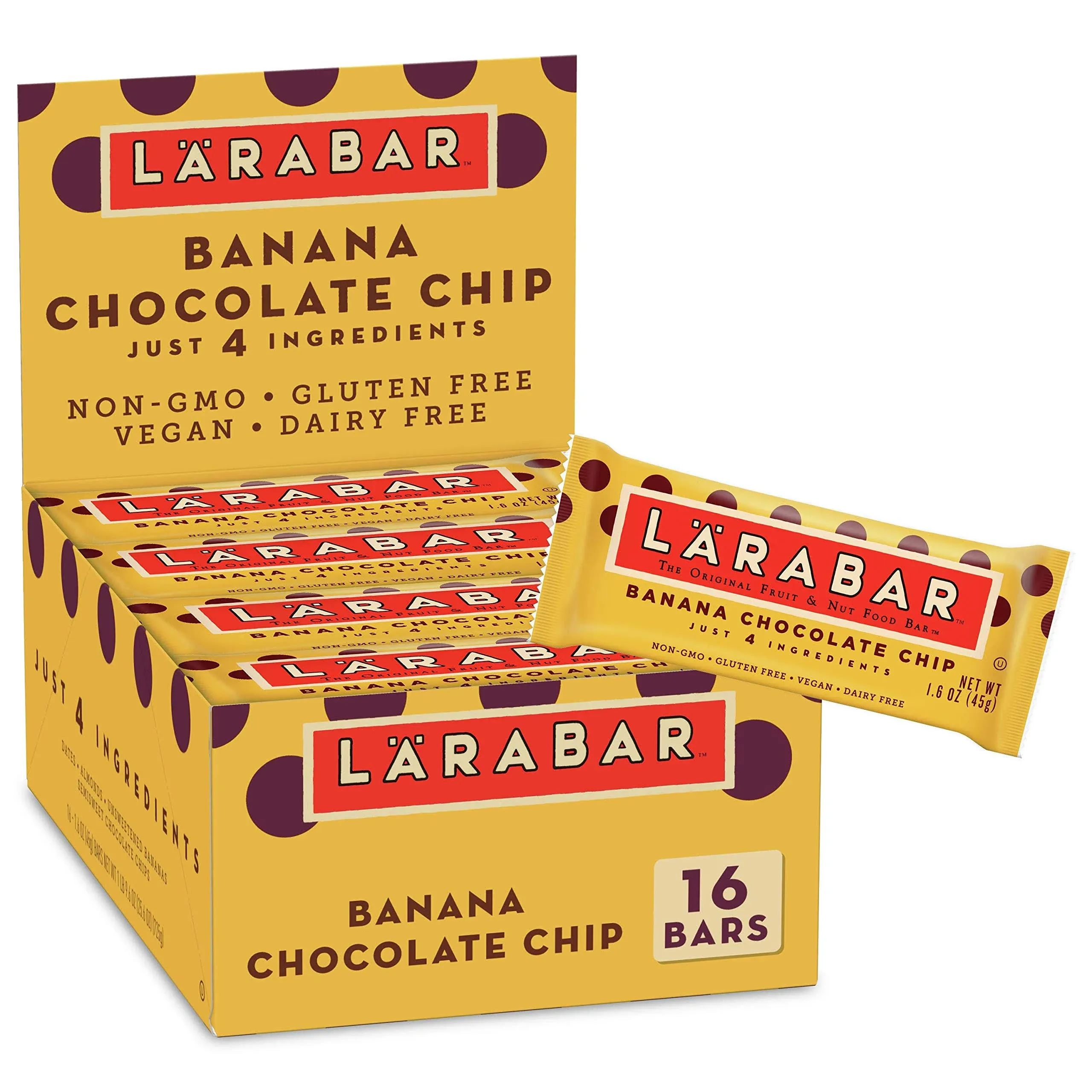 Banana Chocolate Chip, Gluten Free Vegan Fruit &amp; Nut Bars, 16 ct