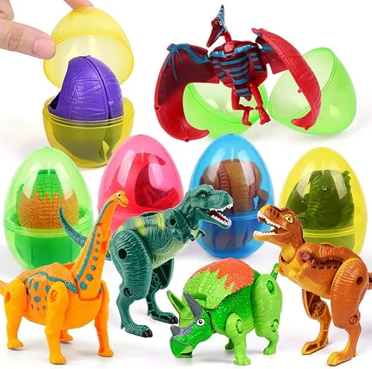 OCATO Easter Eggs Filled with Dinosaur Toys Jumbo Deformation Dinosaur Eggs Easter Egg Fillers Plastic Surprise Eggs Easter Basket Stuffers Easter