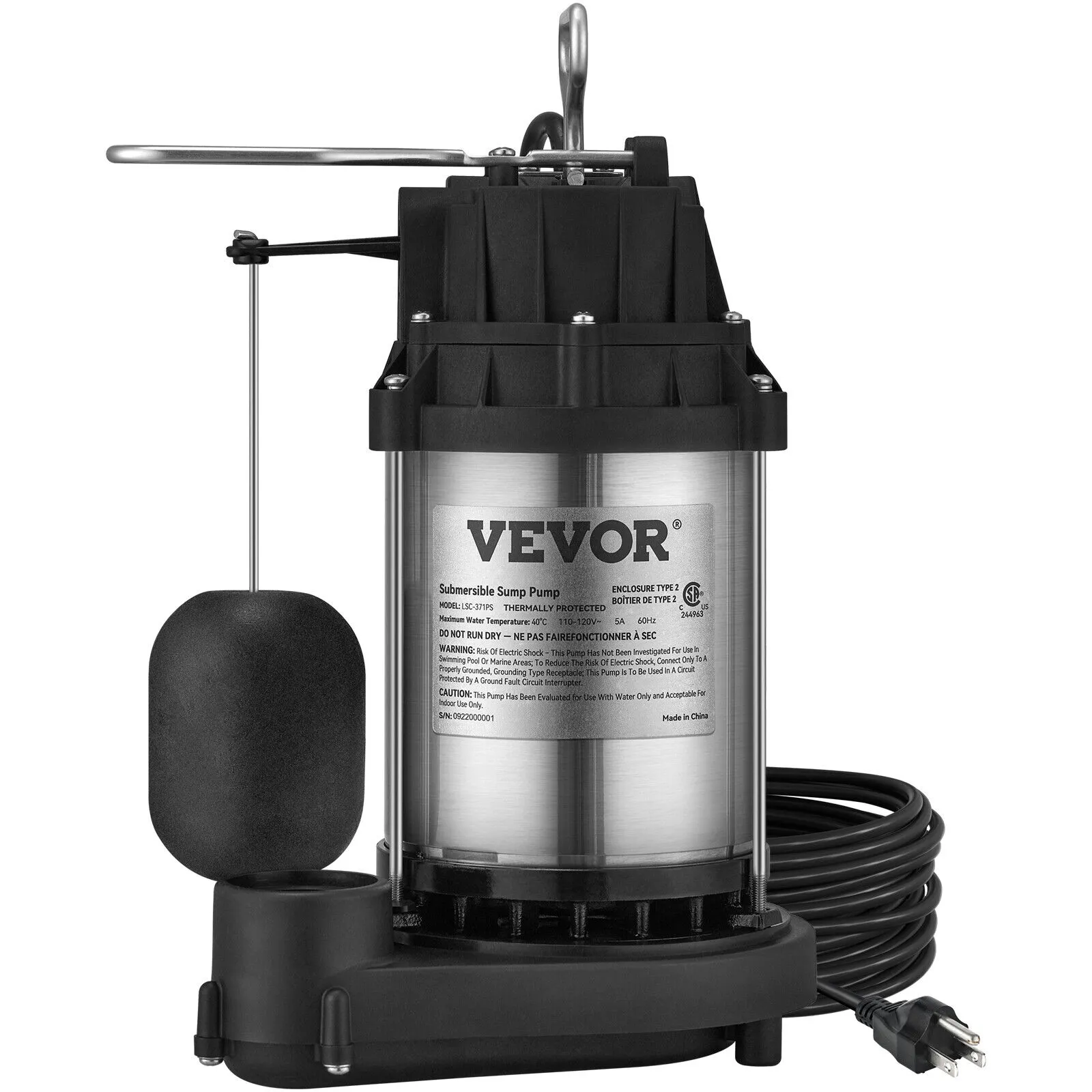 VEVOR 1/2 HP Submersible Sump Pump