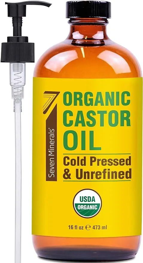 Seven Minerals Organic Castor Oil Glass Bottle