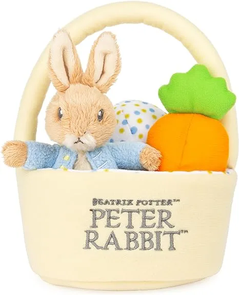 GUND Beatrix Potter Peter Rabbit Easter Basket Sensory Toy Playset, 4-Piece Plush Toy Playset for Ages 1 and Up, 8.5”