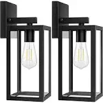 2-Pack Outdoor Light Fixtures Wall Mount, Waterproof Exterior Wall Lanterns with Clear Glass, Anti-Rust Outside Black Wall Sconces, Front Porch Lights for House Garage Doorway, Bulbs Not Included