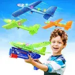 Aiencsai 3 Pack Airplane Launcher Toy, 12.6" Foam Glider LED Plane, 2 Flight Mode Catapult Plane for Kids Outdoor Sport Flying Toys Gifts for 4 5 6 7