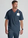 Grey's Anatomy Classic Men's Evan 2-Pocket V-Neck Scrub Top Small Steel