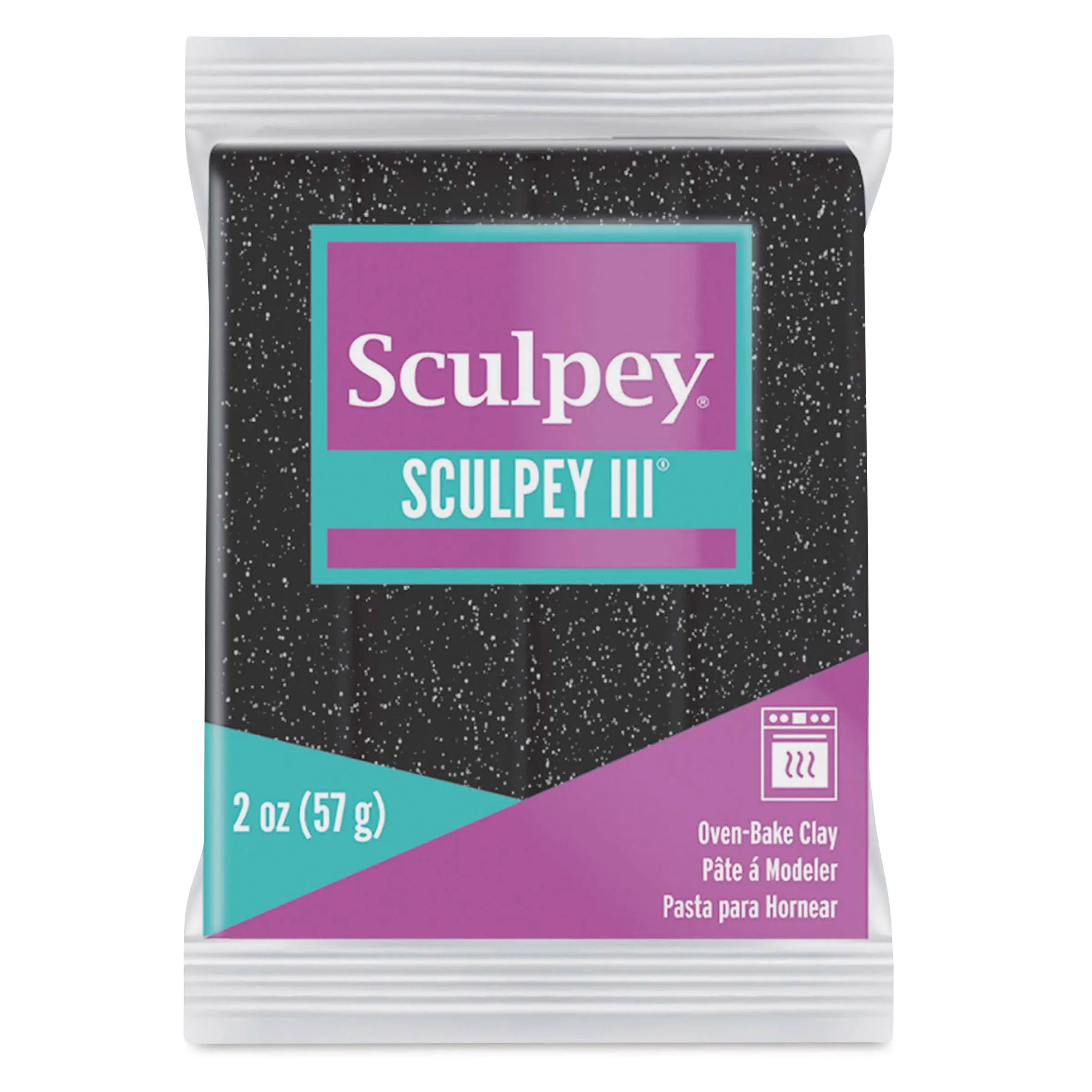 Sculpey III® Polymer Oven-Bake Clay, Black Glitter, Non Toxic, 2 oz. bar, Great for modeling, sculpting, holiday, DIY, mixed media and school projects.Perfect for kids & beginners!