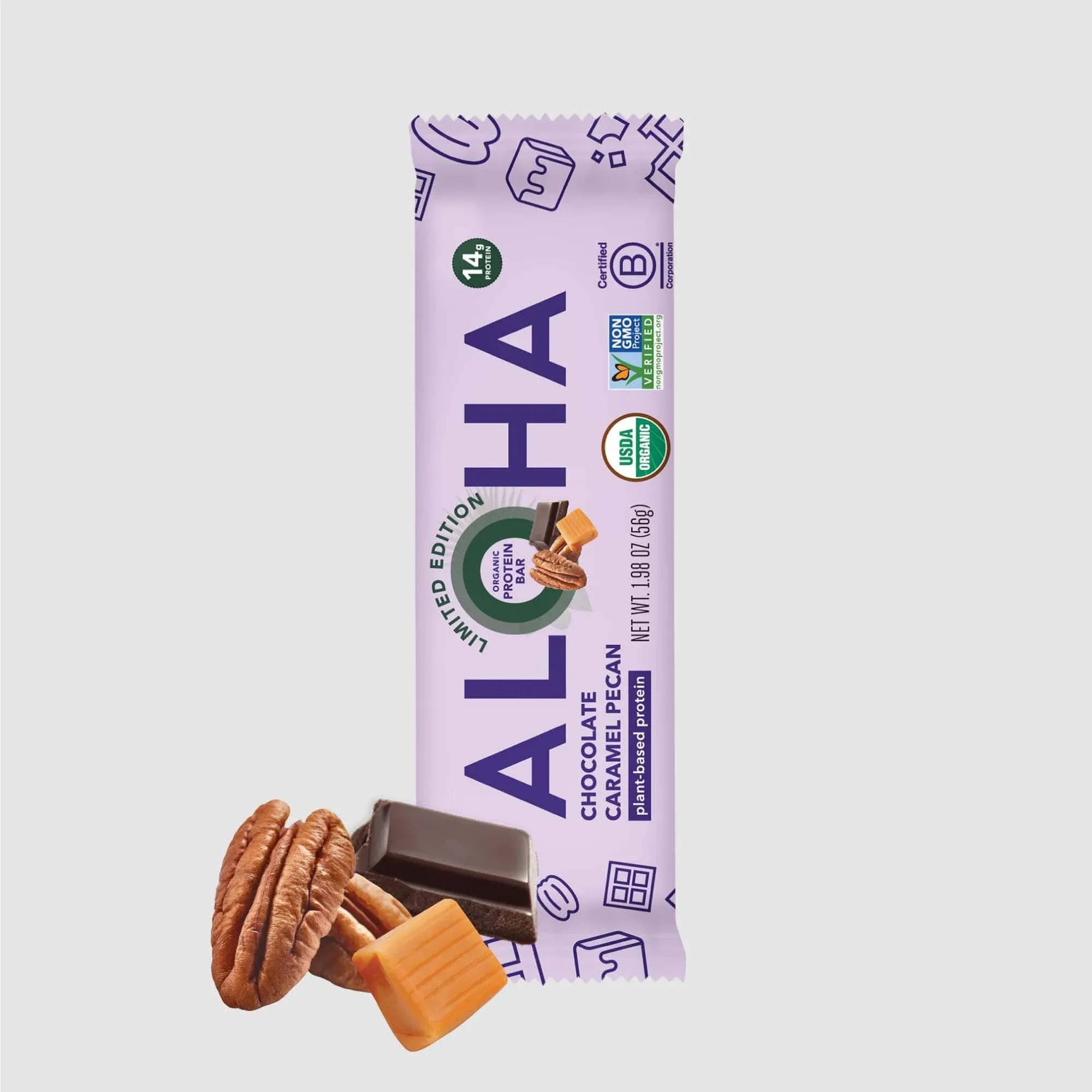 Aloha Organic Plant-Based Protein Bar Chocolate Caramel Pecan 12 Bars