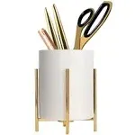 Siebold Gold Pencil Cup Sturdy Metal Frame with White Ceramic Pen Holder for Desks and Kitchen Appliance Holders(1Set 46-314)