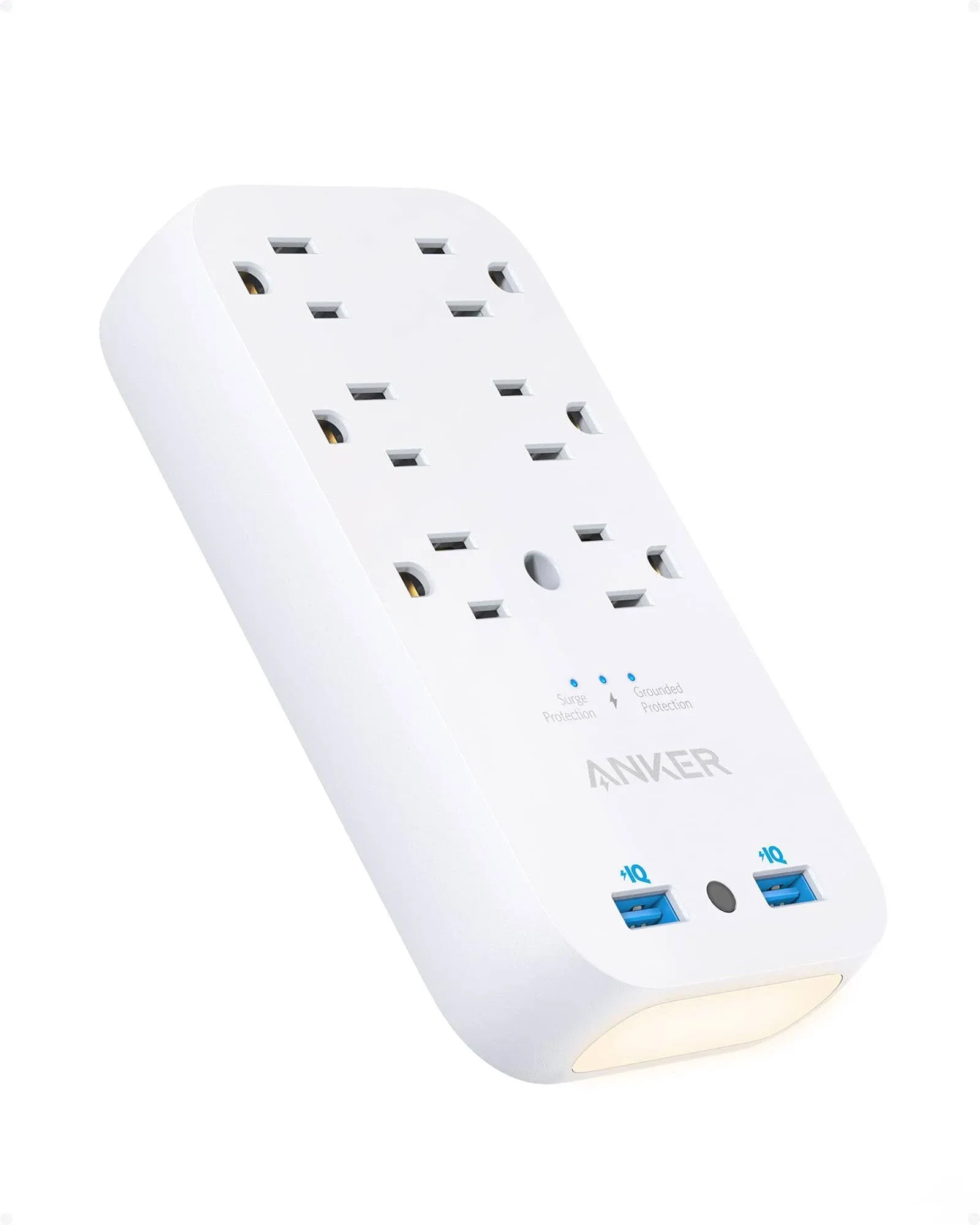 Anker Outlet Extender with Stepless Dimming Night Light,Surge White 