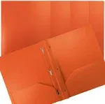 Orange Plastic 2 Pocket Folders with Prongs, Heavyweight, Letter Size Poly Folde