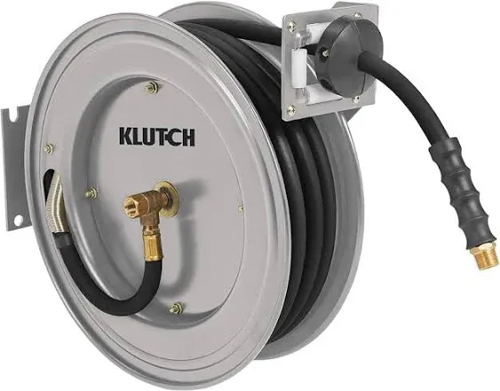 Klutch Auto Rewind Air Hose Reel - with 1/2in. x 50ft. Rubber Hose, 300 PSI